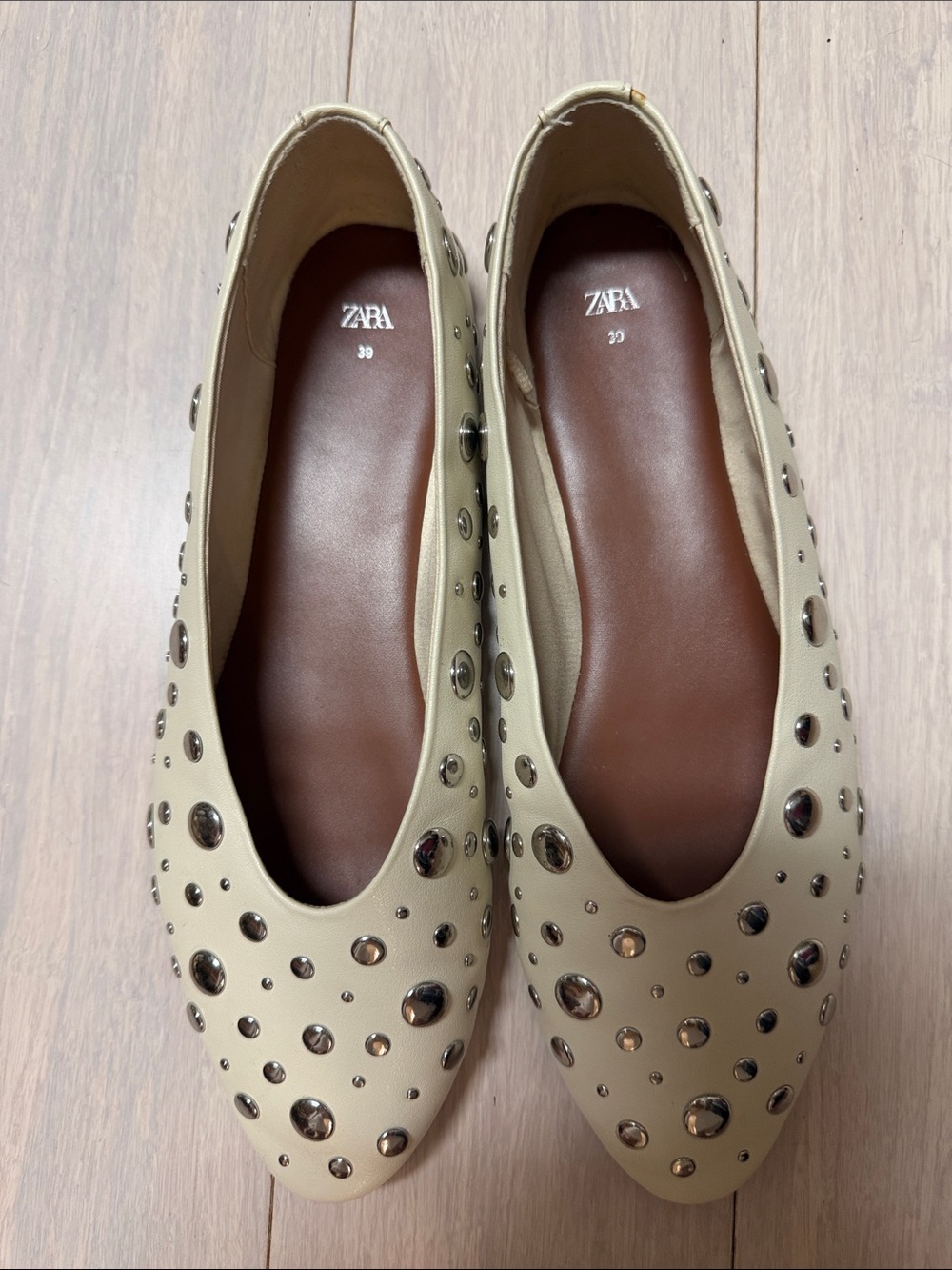 Zara Nude Stud-Embellished Ballet Flats